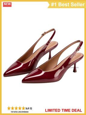 Faux Leather Kitten Heel Slingback Pumps Pointed Closed Toe Women's Heels